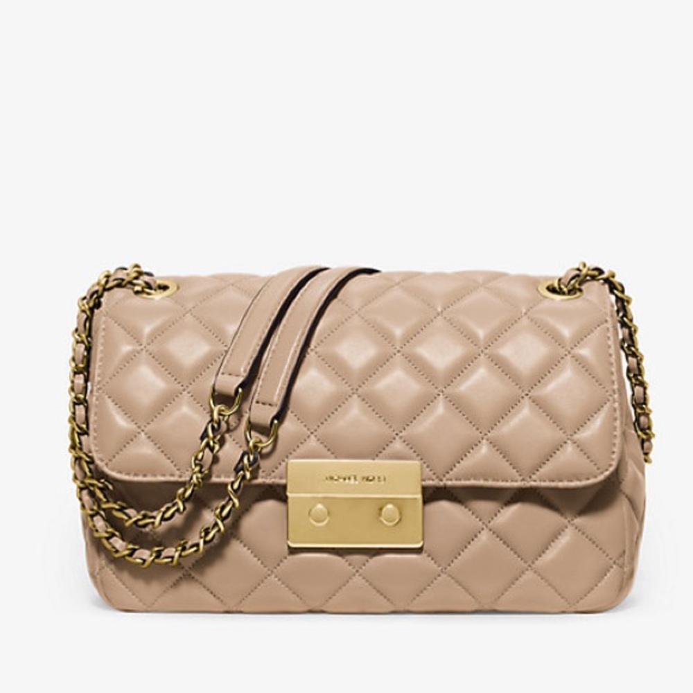 NWT Michael Kors Sloan Quilted Leather Shoulder Bag - beige quilted leather